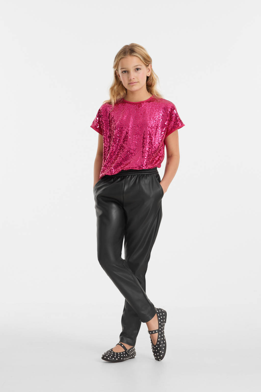 anytime Joggingbroek imitatieleer zwart