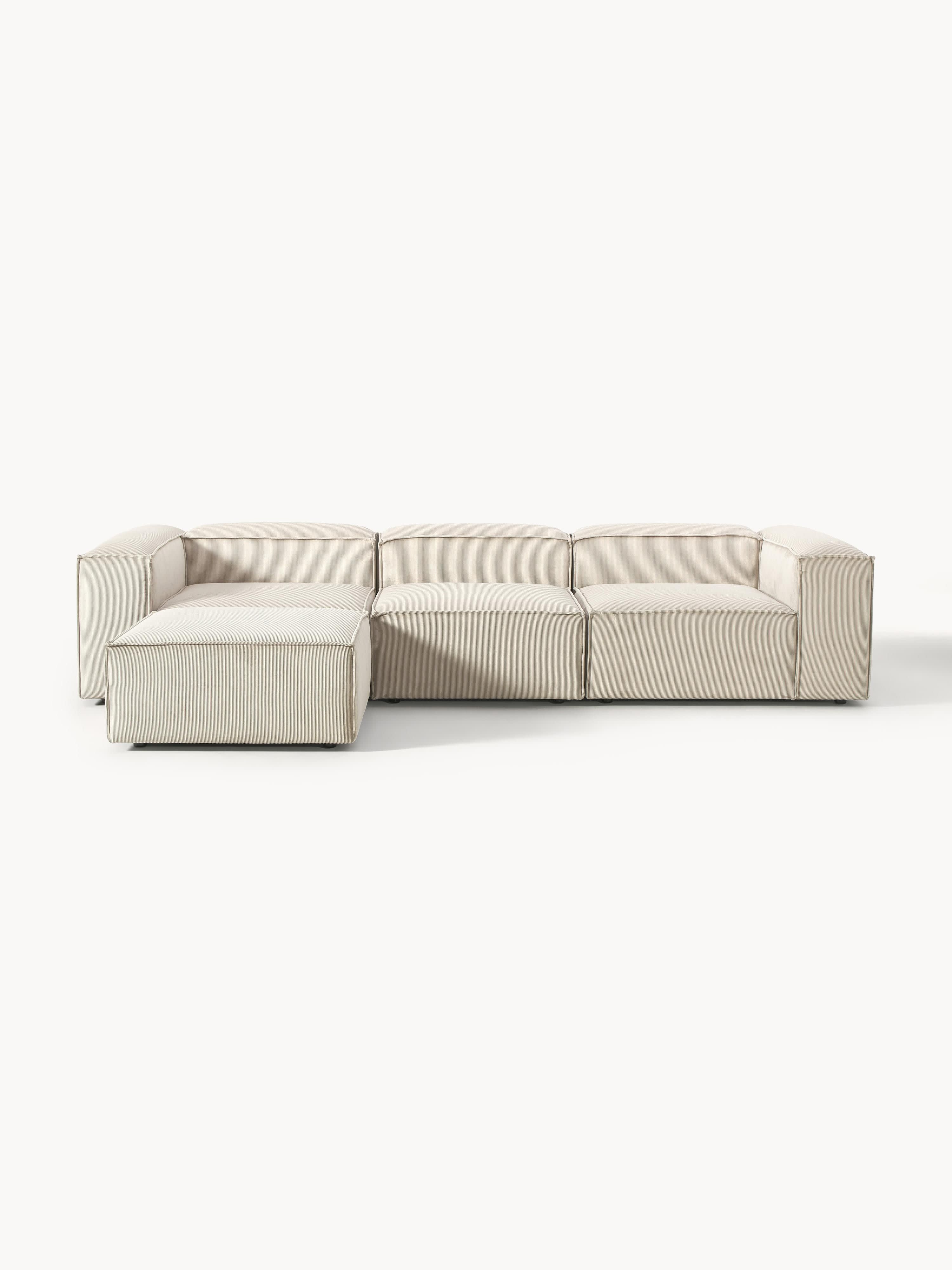 Modulaire bank Lennon (4-zits) van corduroy met poef (links/rechts)