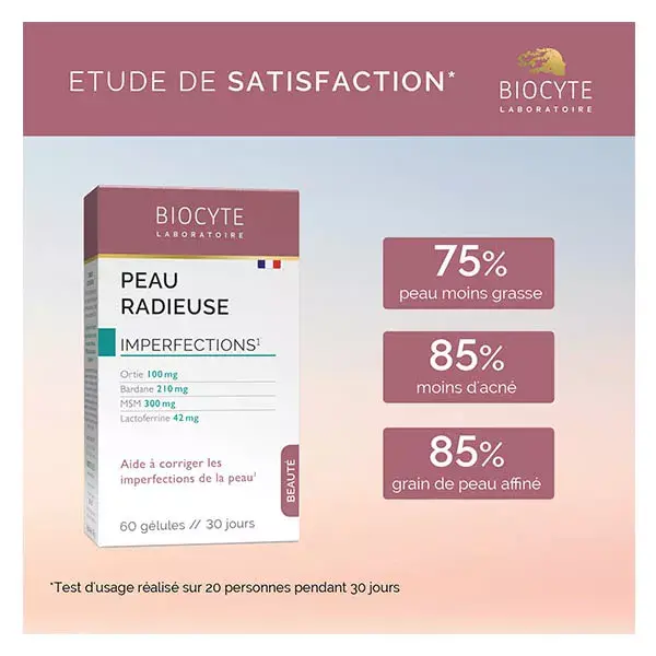 Biocyte Peau Radieuse Imperfections, Souplesse Ortie, Bardane 60 gélules