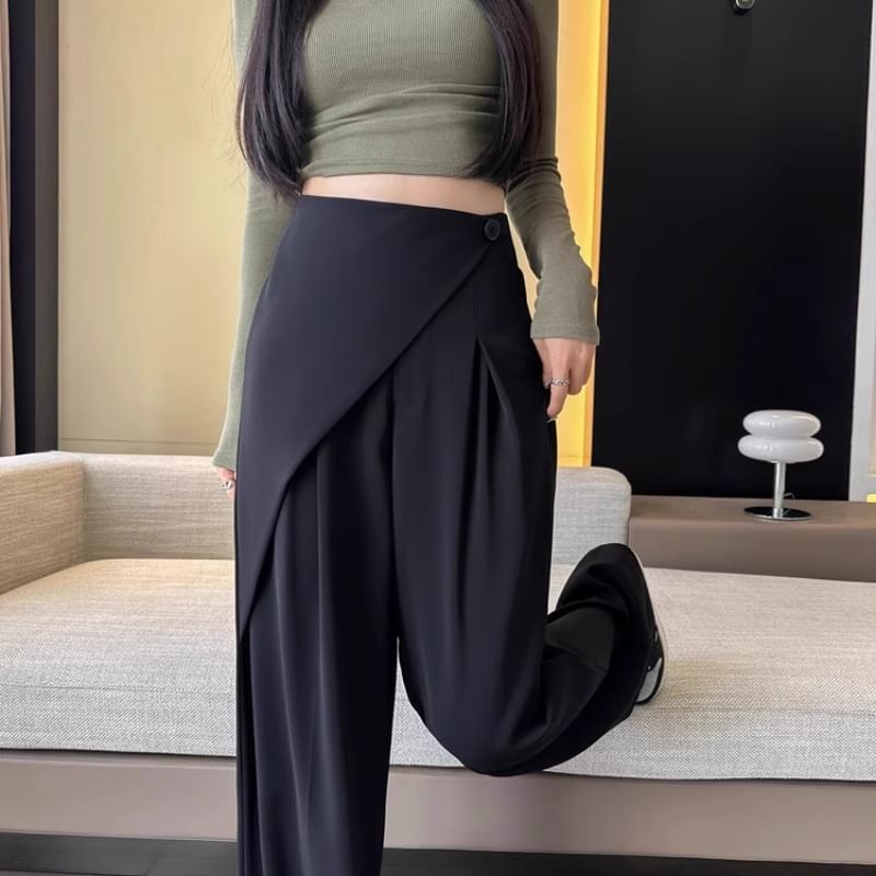Hanji - Hoge taille effen asymmetrische wijde broek