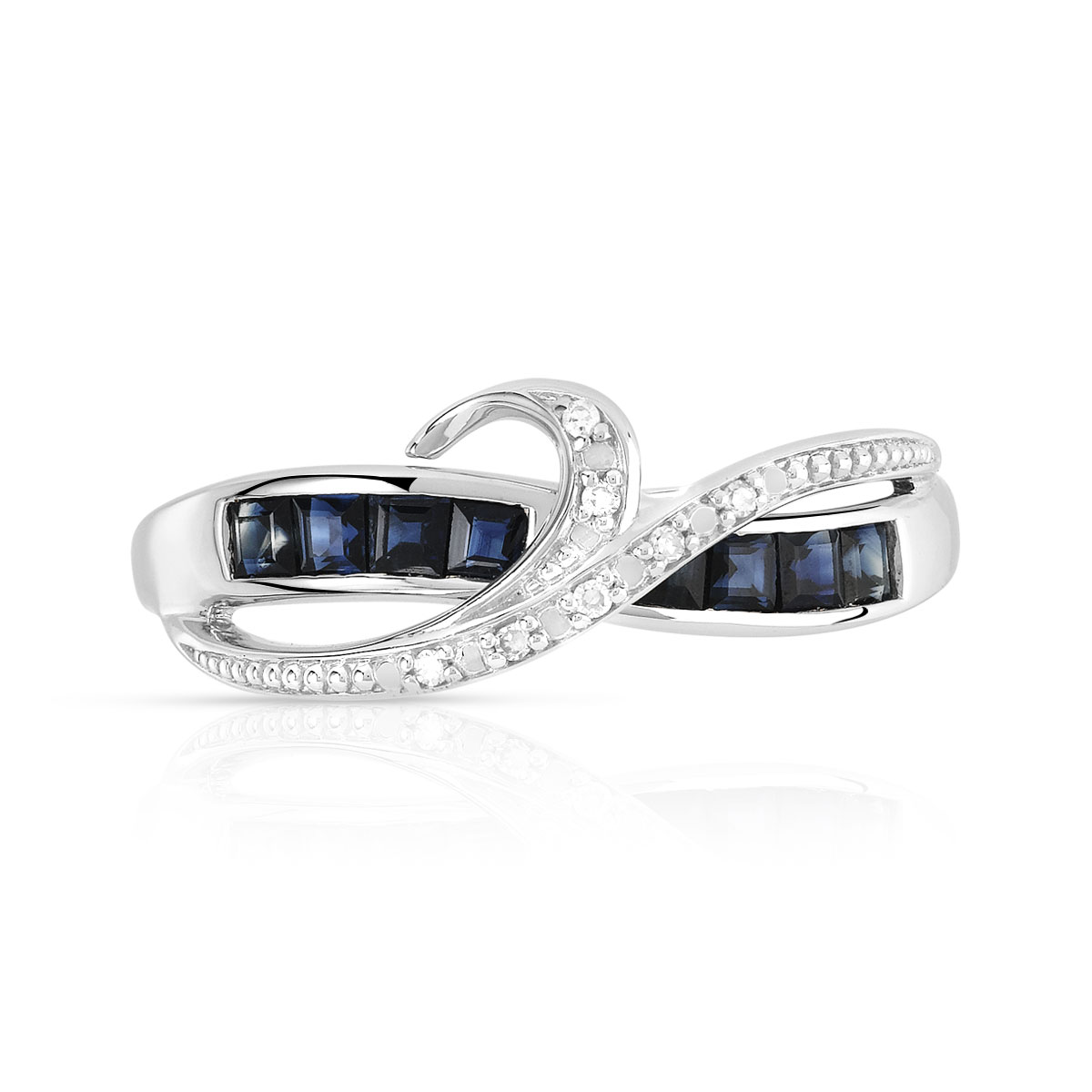 Bague or 375 blanc saphirs et diamants