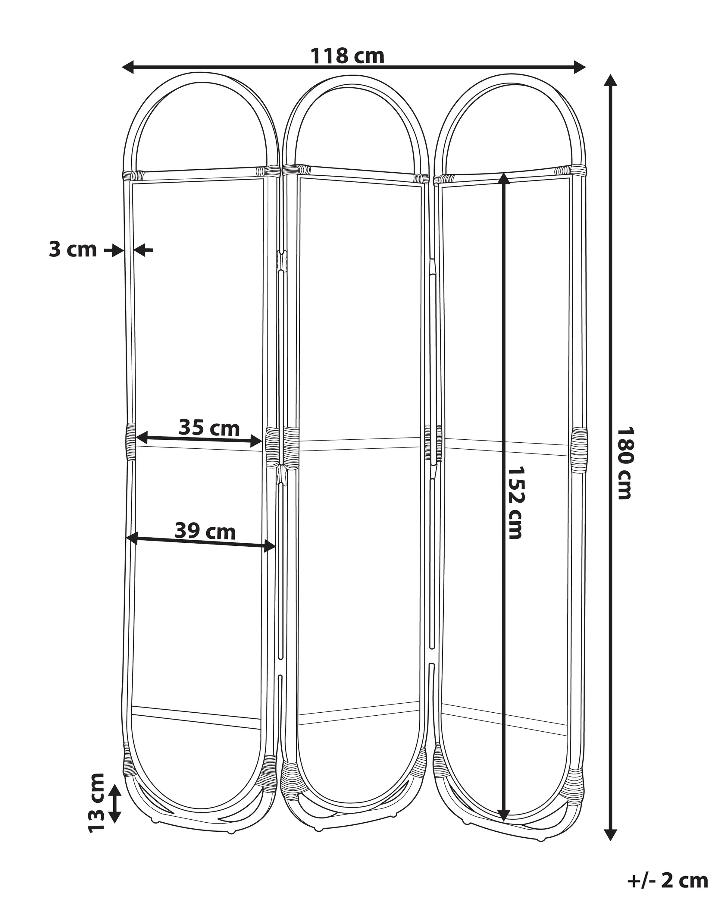 Roomdivider met 3 panelen CORTONA Lichtbruin 118 cm 180 cm