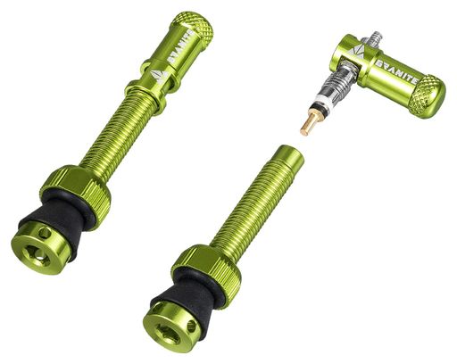 Paire de Valves Tubeless Granite Design Juicy Nipple 45 mm avec Bouchons Démonte-Obus Vert