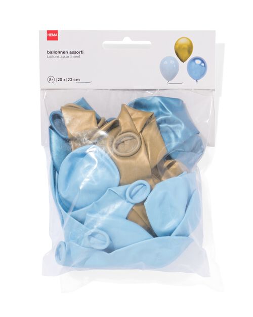 ballons Ø23cm bleu-doré - 20 pièces