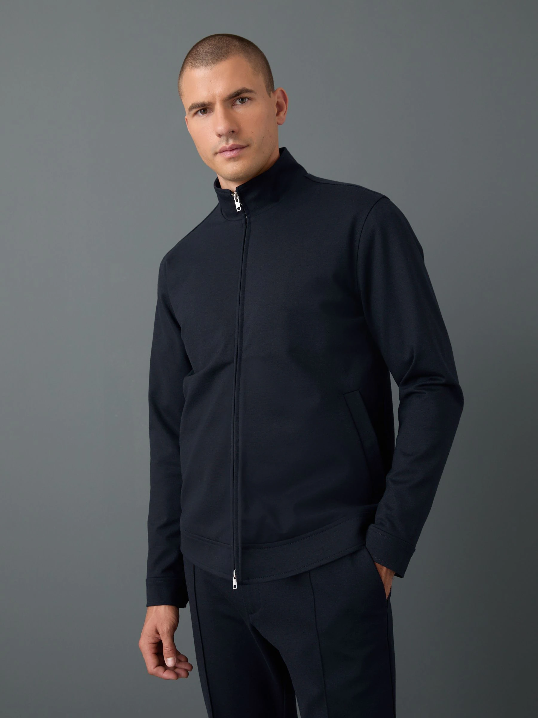 Donkerblauw - Premium Smart Funnel Neck Zip Through With Wool
