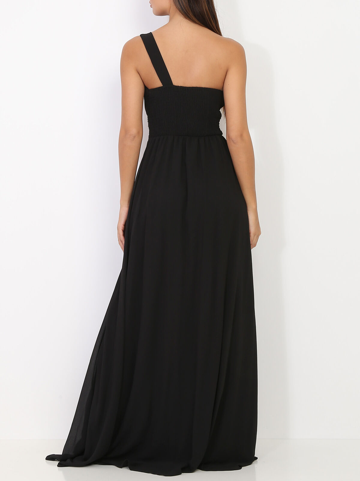 Robe longue drapée one shoulder- Noir