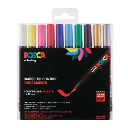 UNI POSCA Brush-Marker PCF-350, 10er Set