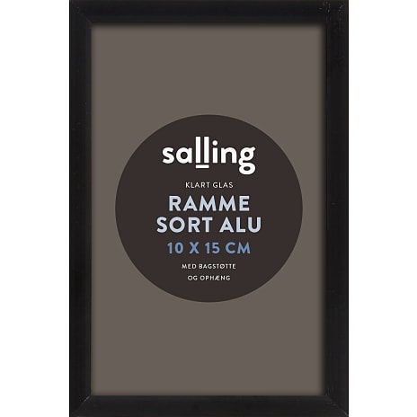 Sort ramme m. glas - 10x15 cm
