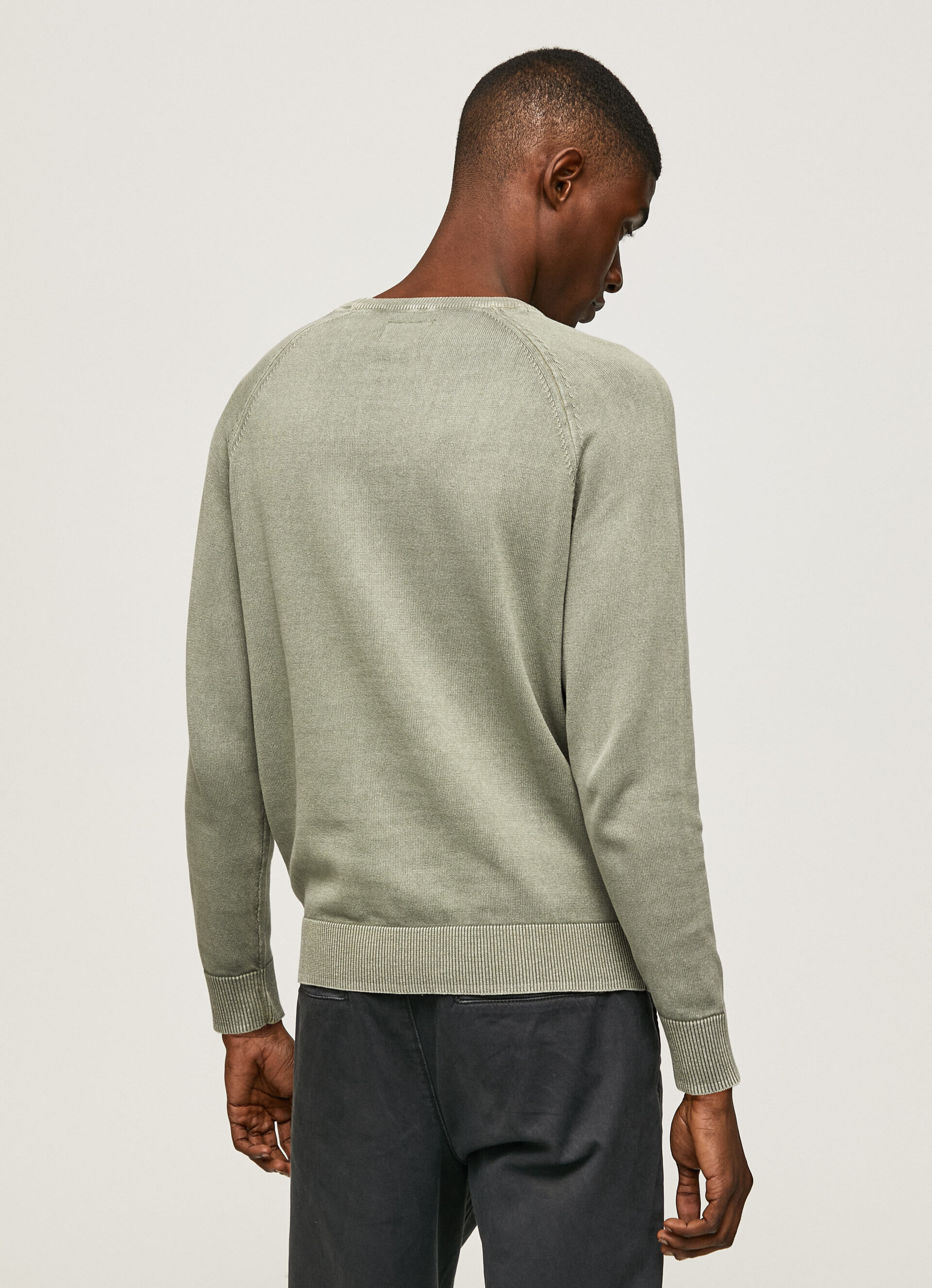 Camisa de algodão com gola redonda - verde-esmeralda