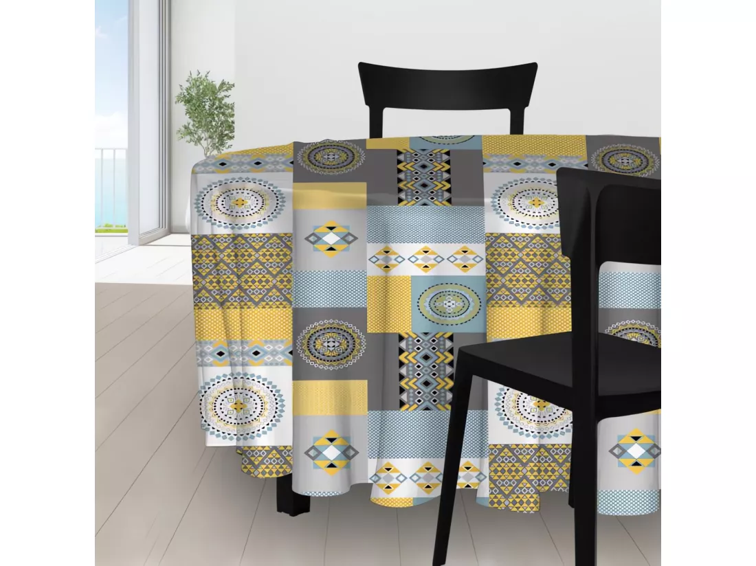 Nappe anti-tâches ronde D.180 cm KARO par Soleil d'ocre
