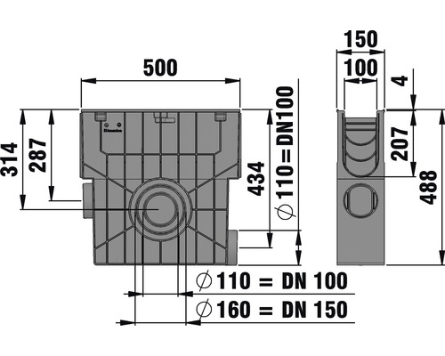 Hauraton Recyfix Standard 100 PP inlaatdoos met emmer 500 mm x 150 mm x 488 mm
