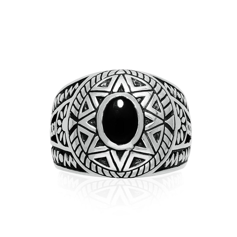 Bague Homme Argent Soleil Ethnique Onyx