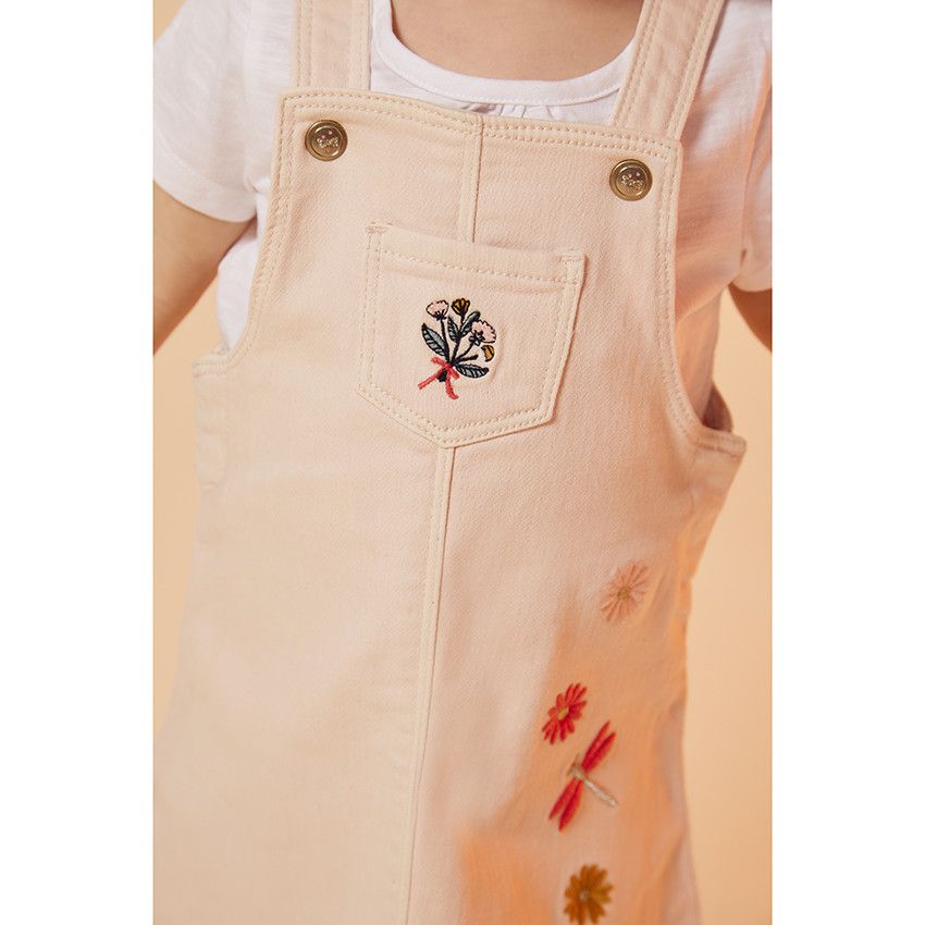 Robe en denim avec broderies fleurs pour bébé fille - Rose