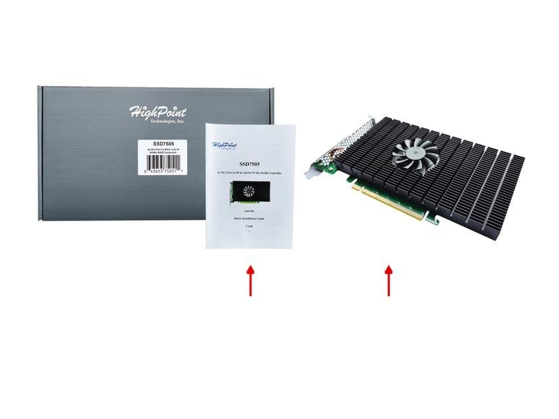 Highpoint RAID-Controller SSD7505 PCI-x4v4 M.2, PCI-Ex16v4, HighPoint SSD7505 PCIe 4.0 x16 4-Channel M.2 NVMe RAID Controller
