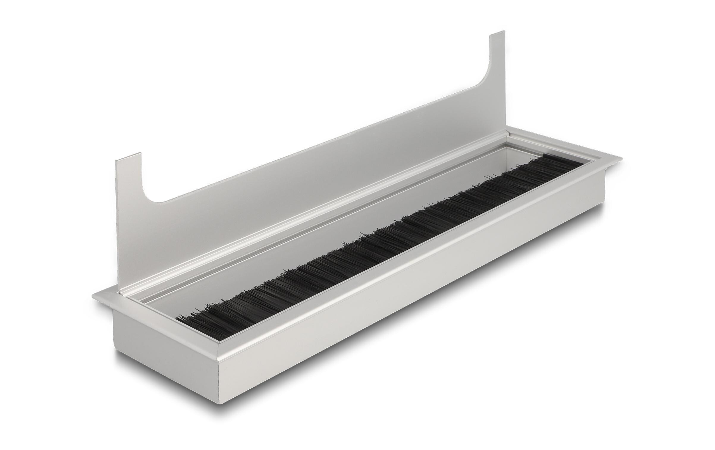 Einbaurahmen für Tisch mit Bürste 280x80x28mm, SilberDelock Kabeldurchführung für Tischeinbau mit Bürste 280 x 80 x 28 mm Silber