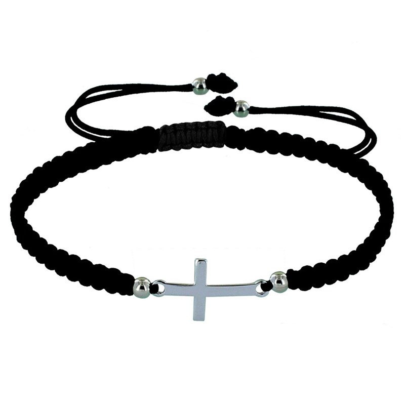 Bracelet Argent Croix Lien Tréssé - Classics - Noir