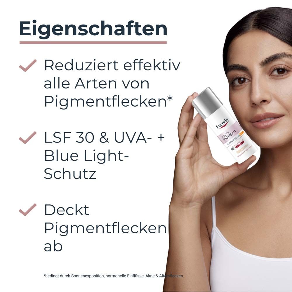 Eucerin® Anti-Pigment Tagescreme mit Thiamidol®, schnell einziehende, getönte Antipigmentcreme mit LSF 30, hell