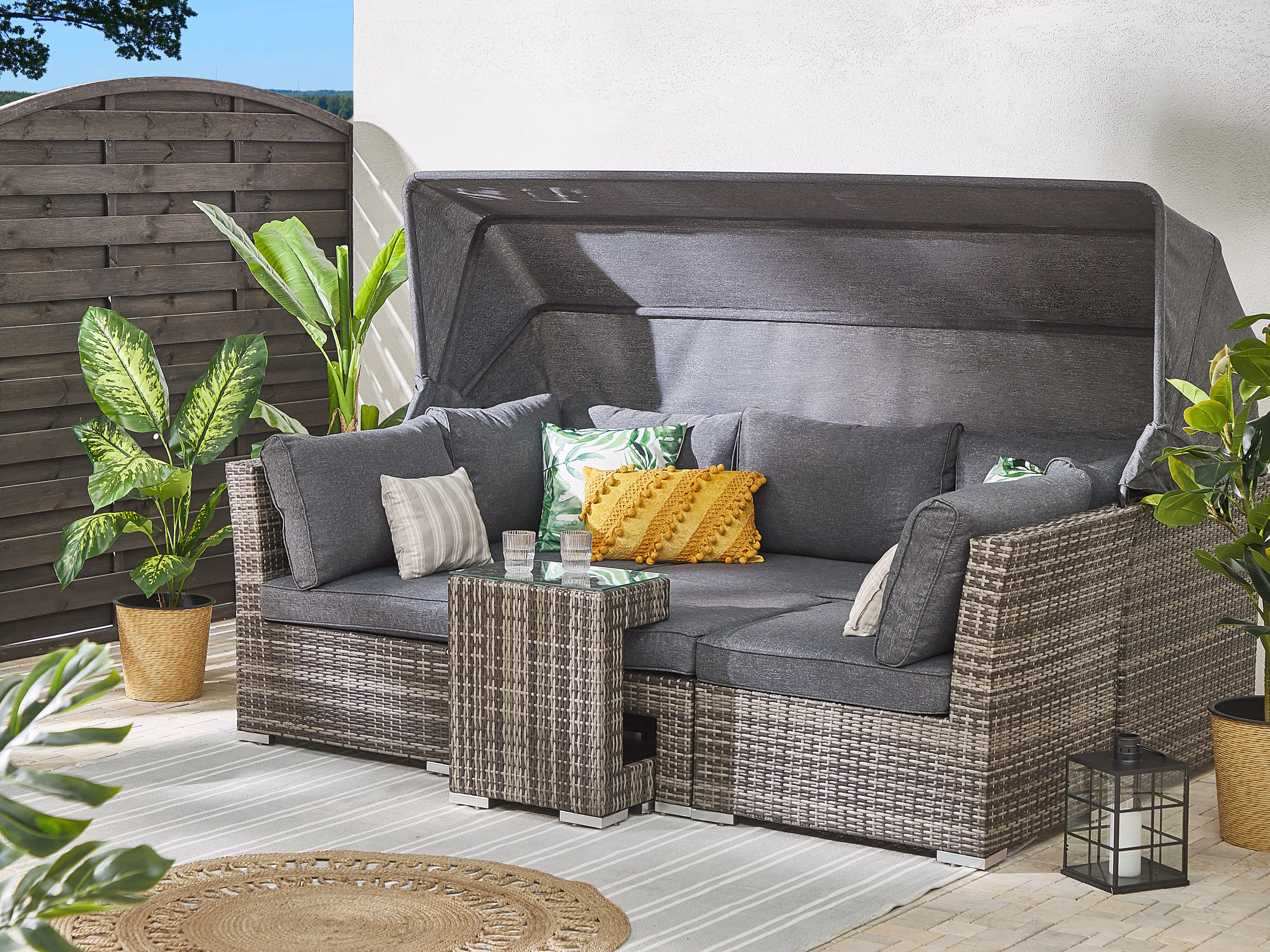 Loungeset met tafel 6-zits CORTE modulair PE rotan Donkerbruin