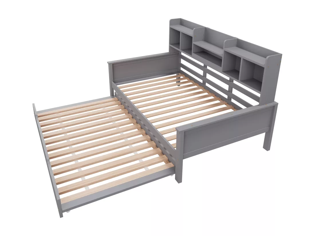Canapé-lit gigogne 90x200 cm - Lit gigogne 90x190 cm - avec rangement - sommier à lattes - pin multi - gris (matelas non inclus)