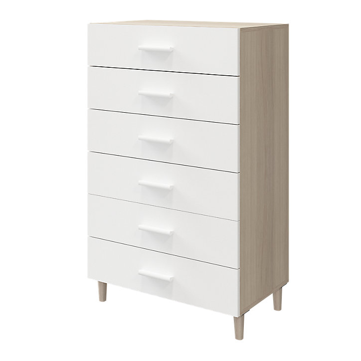 Commode sur pieds blanche et effet chêne 6 tiroirs GoodHome Atomia H. 123,5 x L. 75 x P. 45 cm