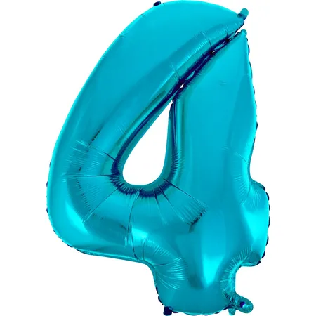 HEKU Folienballon Zahl 4, hellblau, mit Aufblashalm, Höhe 80cm