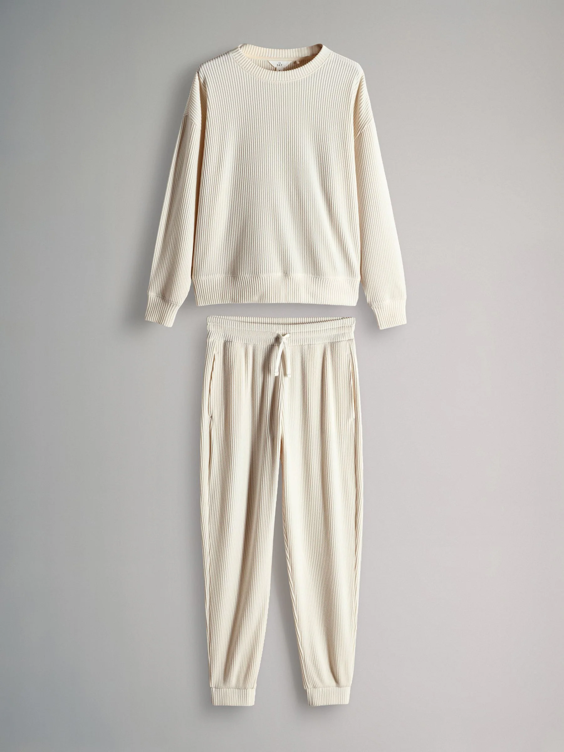 Crème - The Set Soft Rib Crew Neck Sweatshirt and Cuffed Joggers Lounge Set