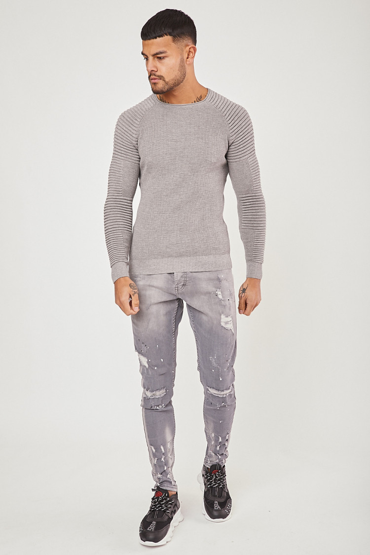 Pull maille fine gris