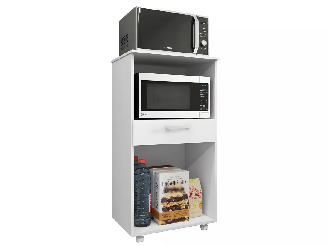Meuble Micro-Onde Blanc Mobile 2 Portes 1 Tiroir L 61 H 117.5 P 48.8 cm