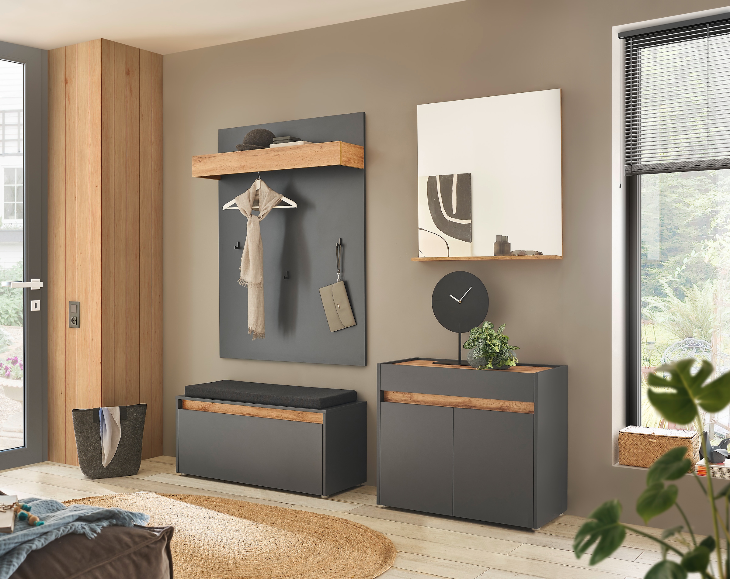 INOSIGN Polsterbank »GiRON/CiTY, Garderobenbank mit Klappe, Sitzbank in vier Farben« 2 Stk. tlg. viel Stauraum, Platz für ca. 8 Paar Schuhe, 100 cm breit