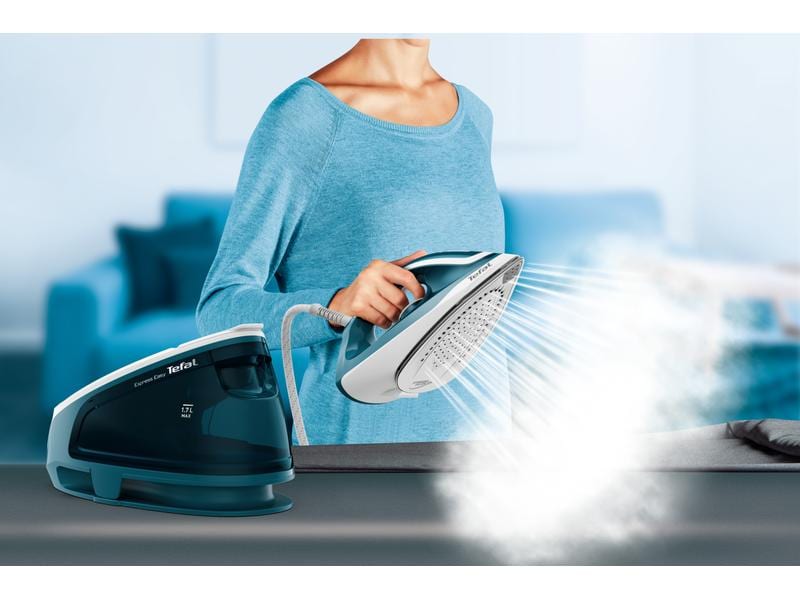 Tefal Express Easy SV6131CH Türkis/Weiss Leistungsstarke und kompakte Dampfbügelstation