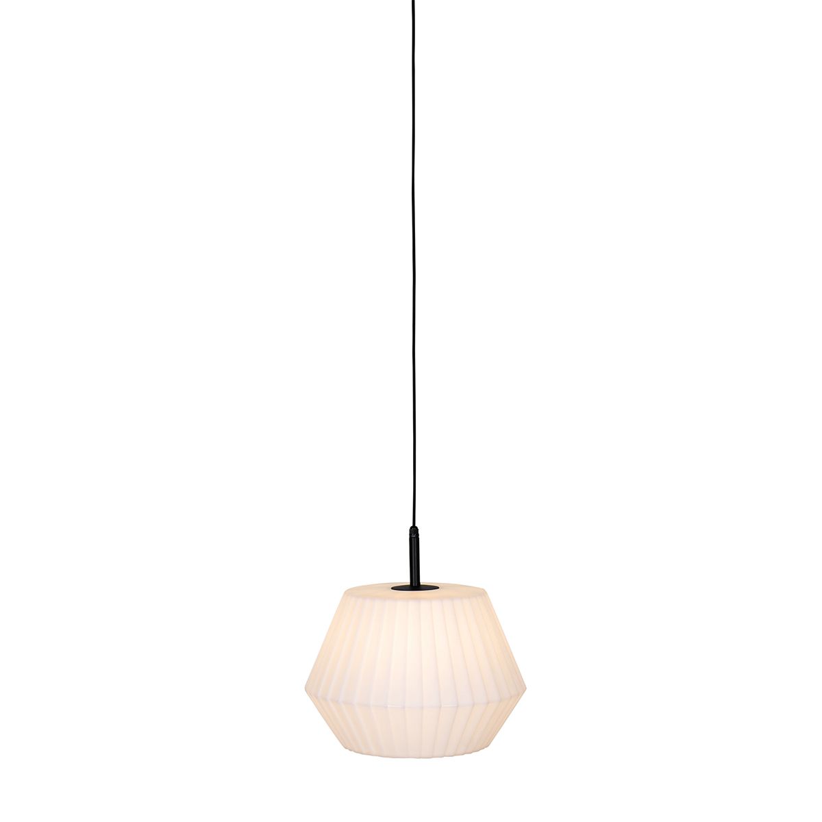 Moderne buiten hanglamp zwart met witte kap 45,6 cm IP44 - Robbert