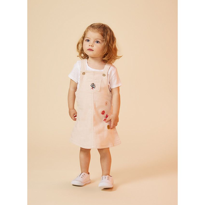 Robe en denim avec broderies fleurs pour bébé fille - Rose