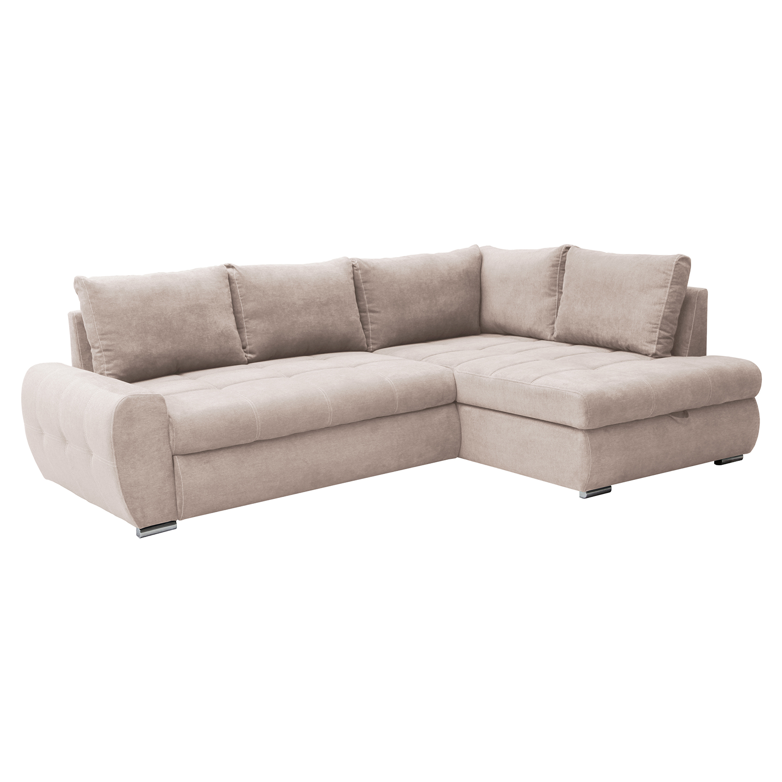 Ecksofa - beige - mit Liegefunktion und Staukasten - Recamiere rechts