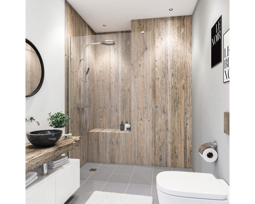 BREUER douchewandpaneel, decor hergebruikt hout Noordzee, 100 x 210 cm