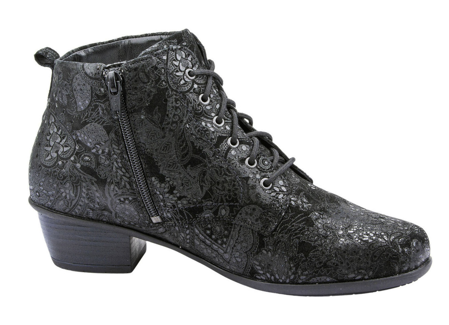 Waldläufer Schnür-Stiefelette mit floraler Prägung