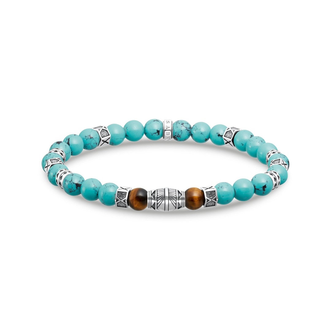 Thomas Sabo Armband mit türkisen Beads und Tigerauge-Beads Silber