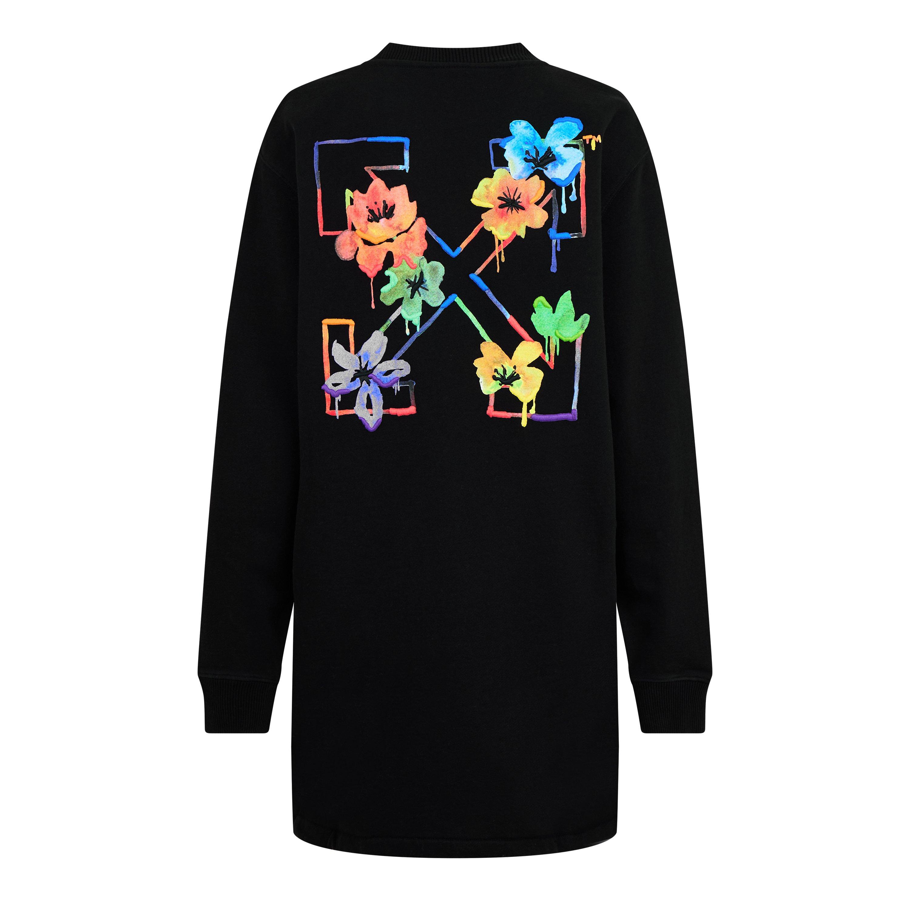 Off White Floral Embroidered Arrow Logo Dress