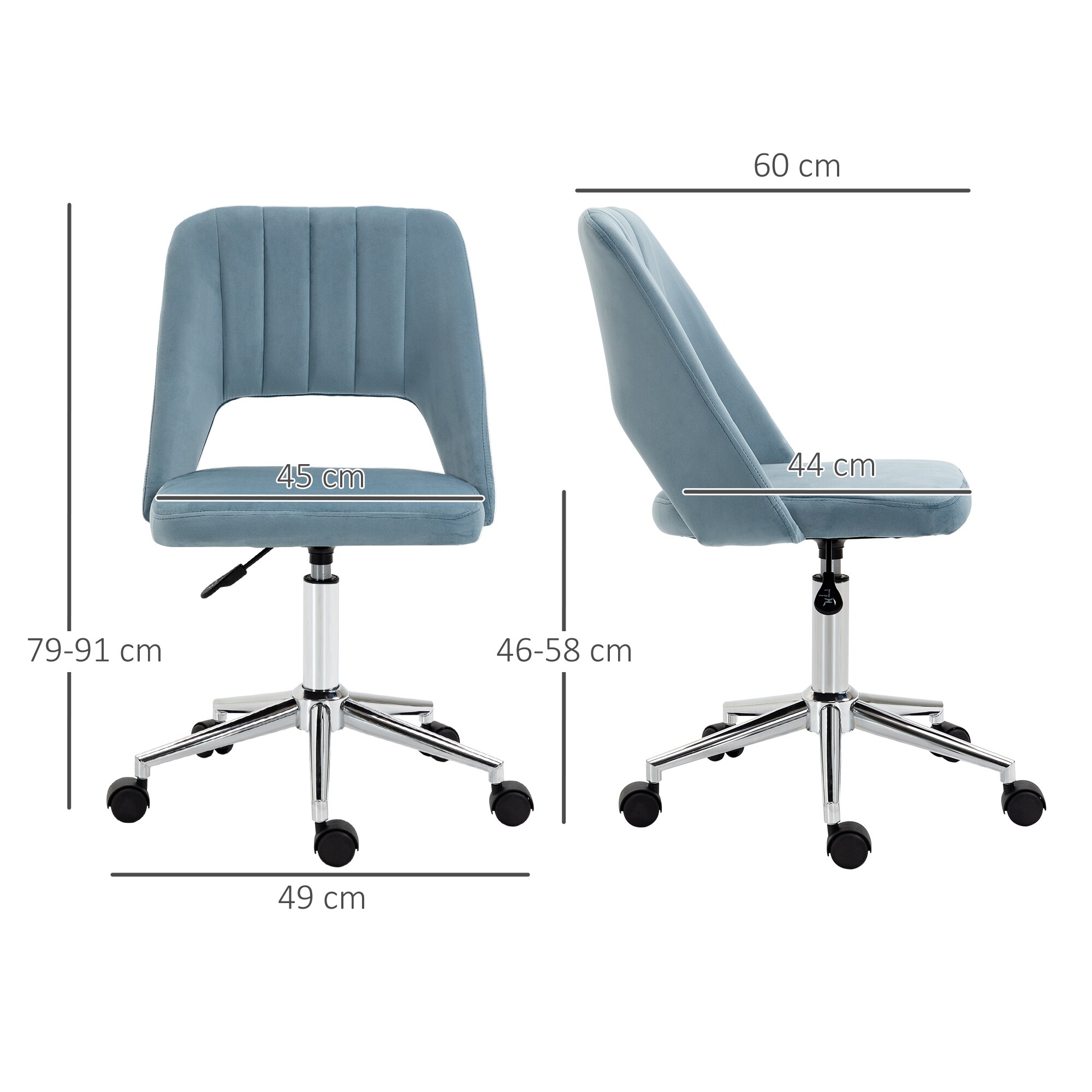 Vinsetto Bürostuhl moderner Stil, drehräder, High-End-Gaslift Blau 49 x 54 x 79-91 cm (BxTxH)