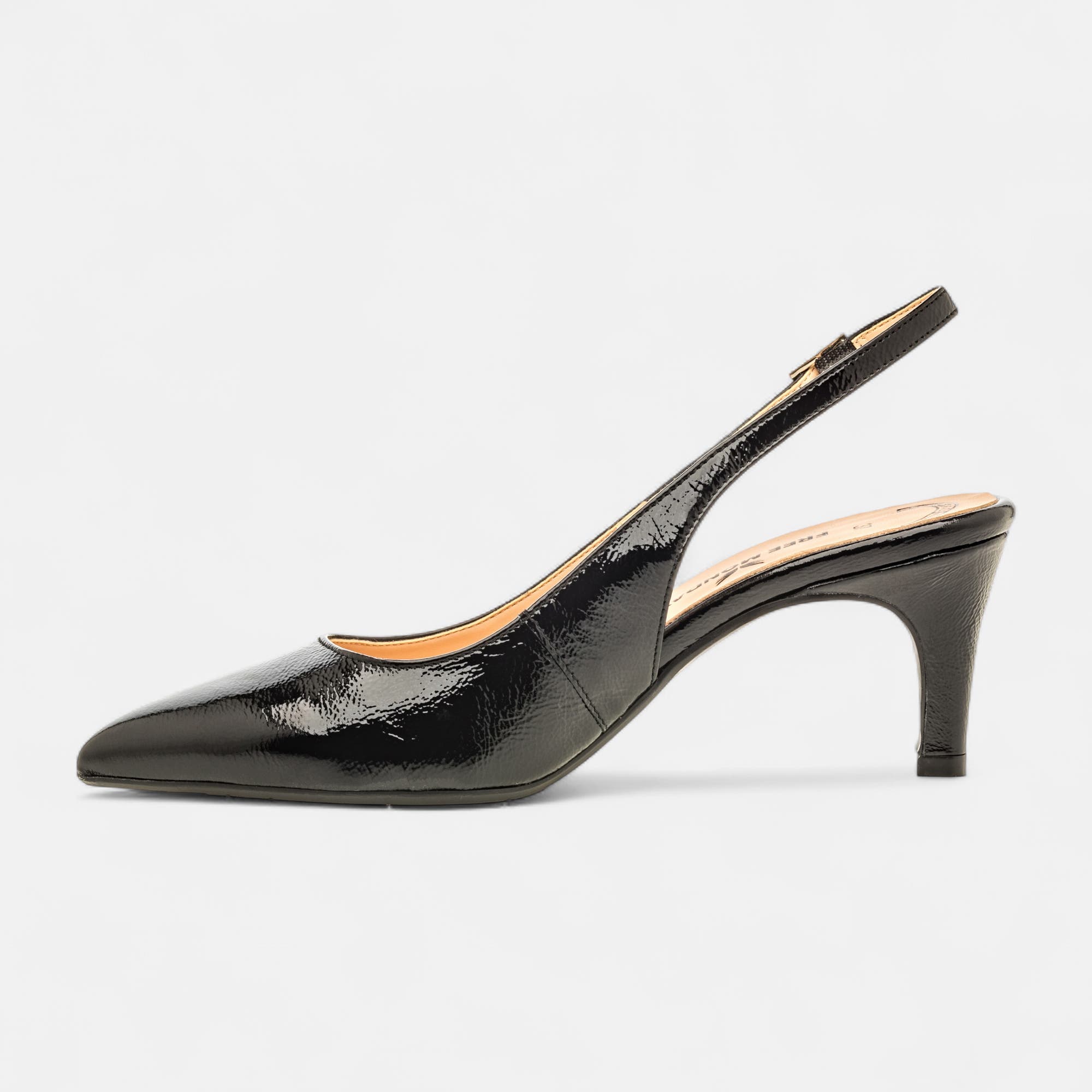 Escarpins avec bride arrière à talon Femme en cuir noir vernis