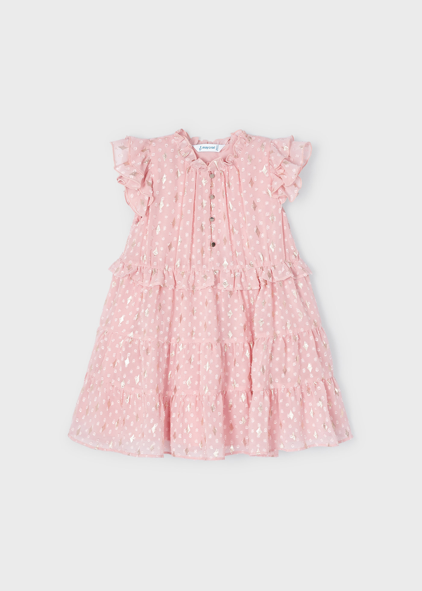Vestido crepe plumetti com babados para meninas