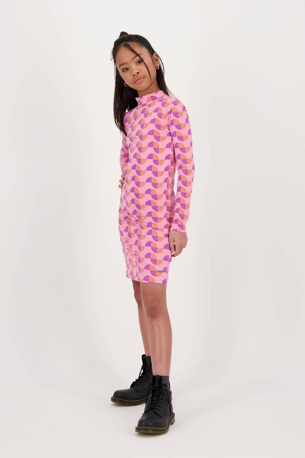 Raizzed jurk Keet met all over print roze/paars/oranje