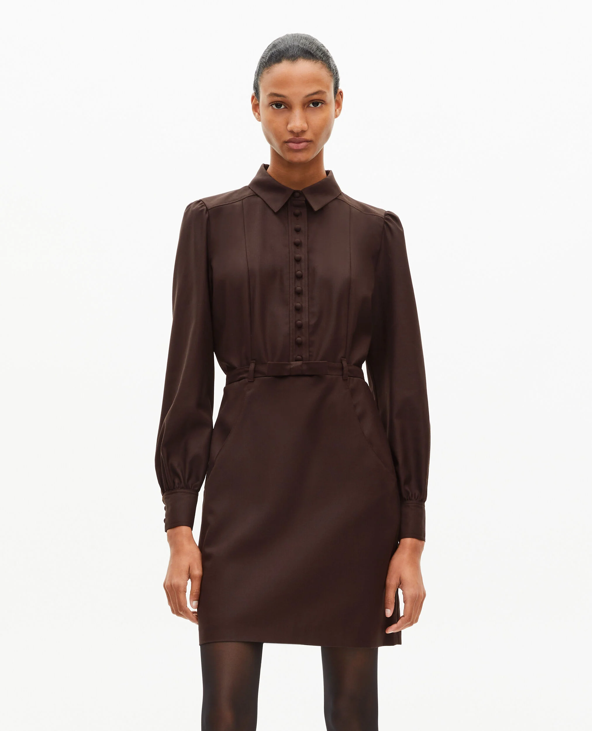 Robe courte en laine marron