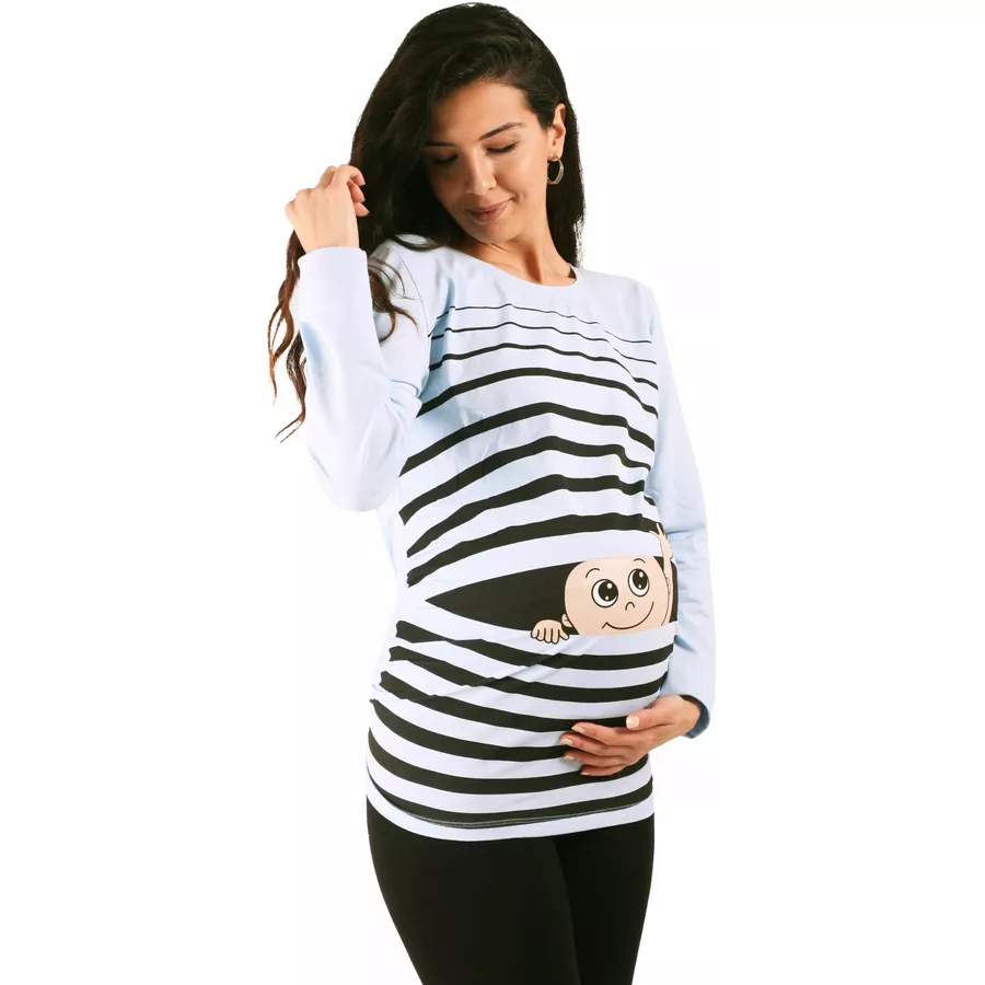 M.M.C. Umstandslangarmshirt Winke Winke mit Motiv Babyblau