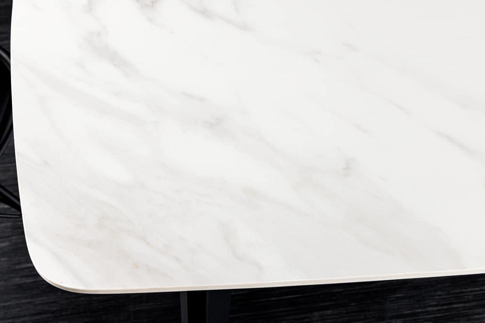 Esstisch MILANO 160cm weiß Marmor Keramik schwarzes Metallgestell