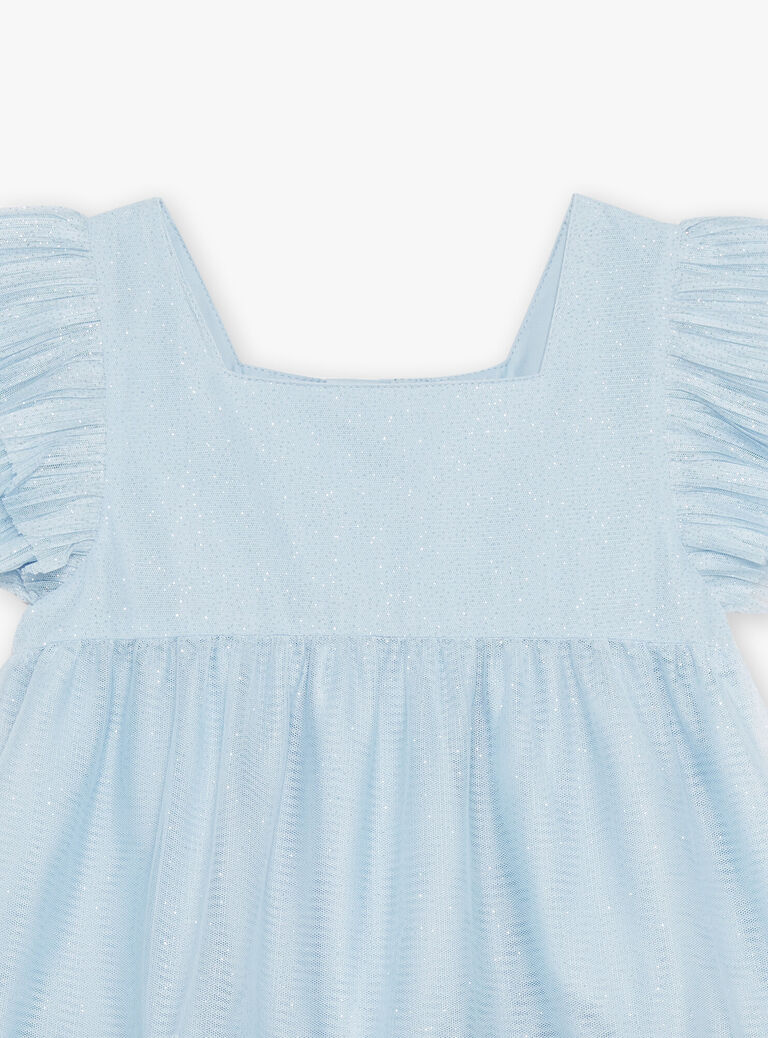Robe bleu ciel en tulle pailletée
