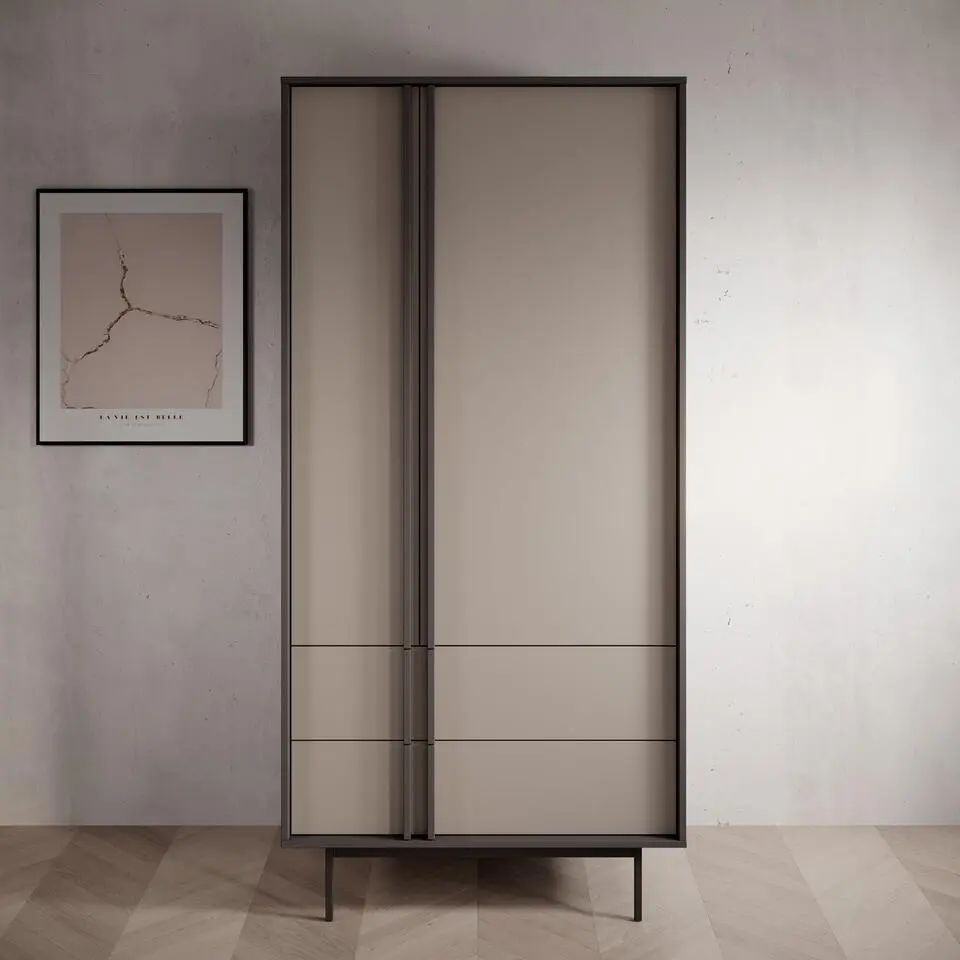 Meubella - Antigo - Kledingkast 2 deurs - Beige/Antraciet - 93x60x195 cm