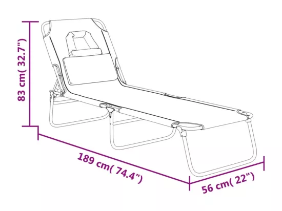 Chaise longue pliante gris tissu oxford acier enduit de poudre