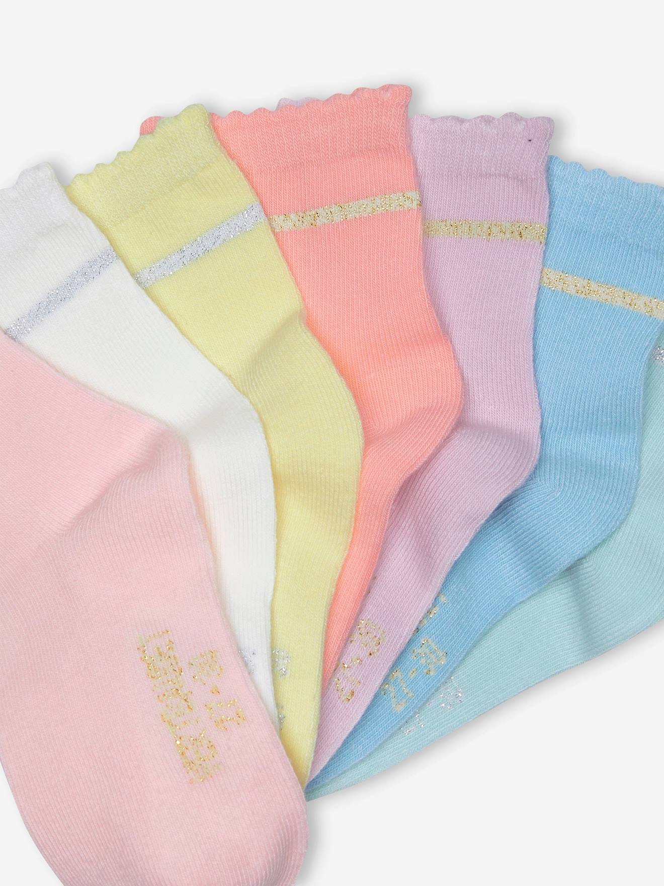Pacote com 7 pares de meias rosa tamanho médio para meninas