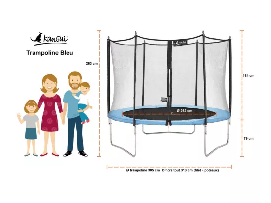 Kangui - Trampoline de jardin 305 cm + filet de sécurité | Normes EU | Montage facile