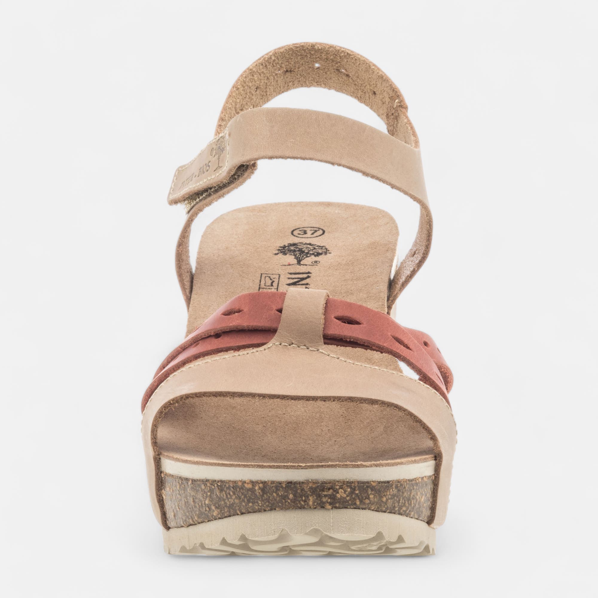 Mules semelle liège à talon compensé Femme en cuir beige